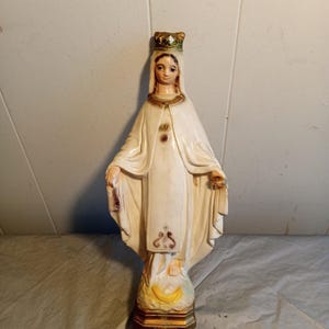 13.5&quot; Vintage Plaster Our Lady of Fatima Mother Mary Statue, Read Description, Divine Religious Statue