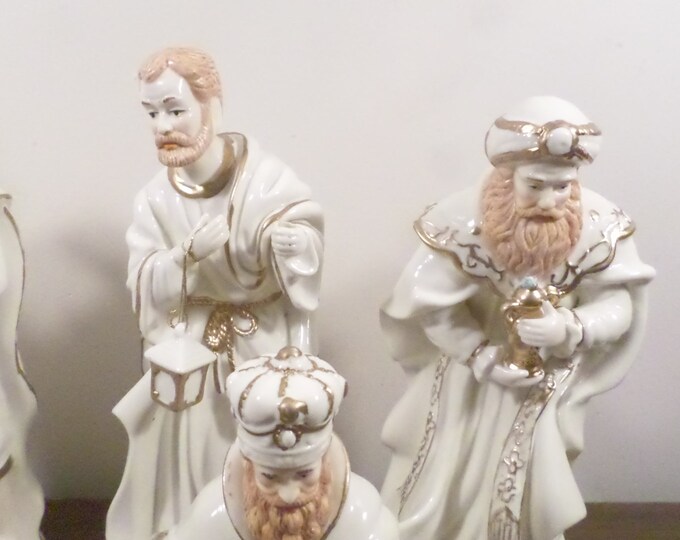 10 Pc Large Porcelain Nativity Set With Gold Trim, Christmas Decor Etsy