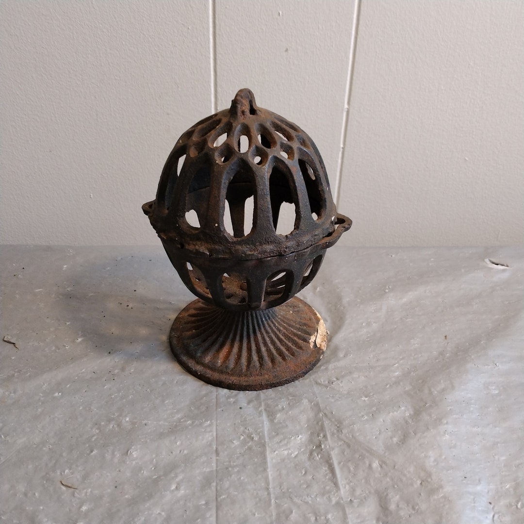 Vintage Cast Iron Egg Shaped Candle Crystal Holder Incense Etsy