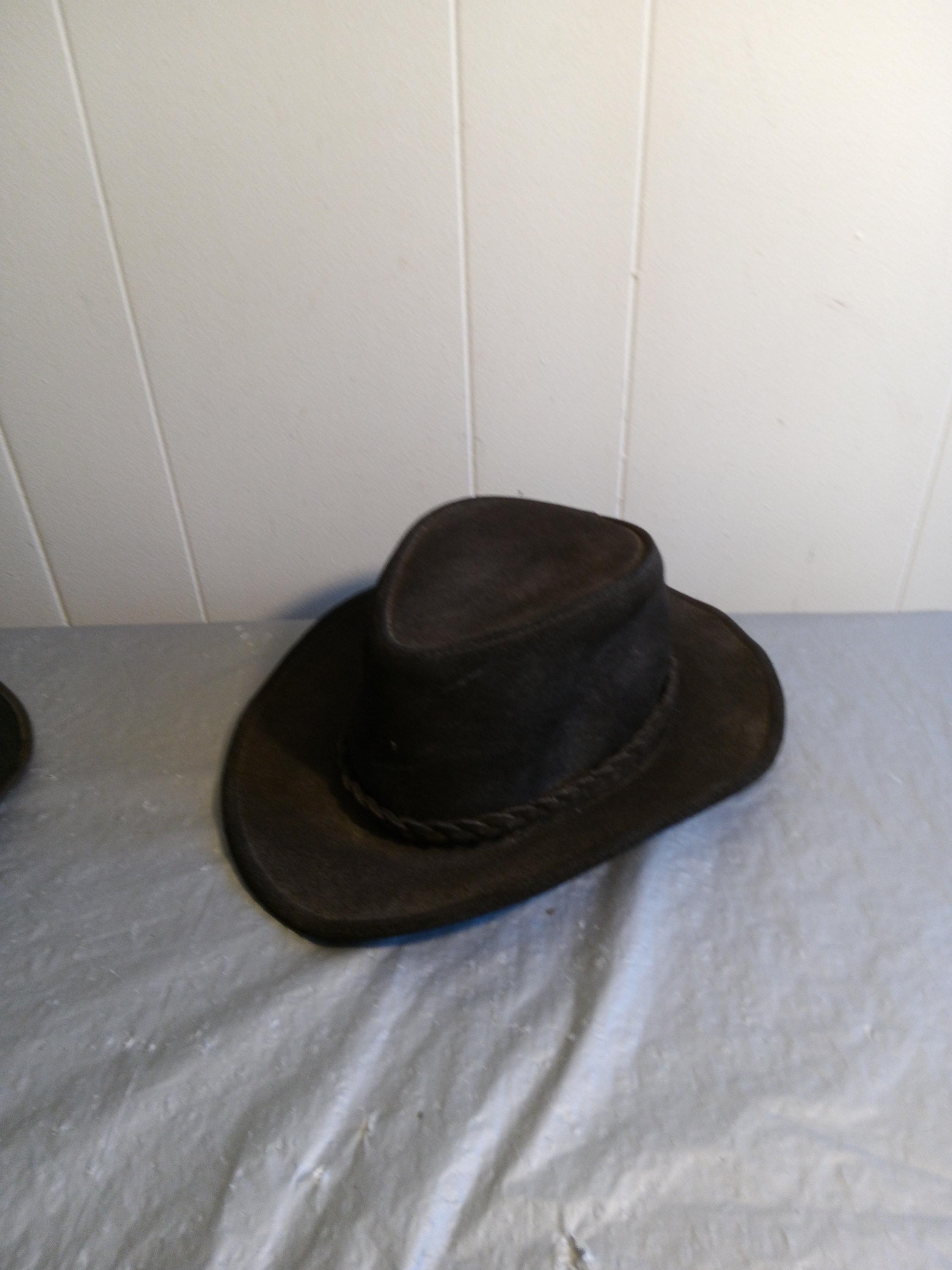 Vintage Mens Leather Down Under Hat, Cowboy Hat, Read
