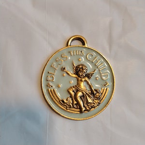 Vintage Bless This Child Guardian Angel Medallion, Childrens Room Decor
