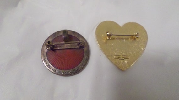 2 Vintage Enamel Pins, Rose Pin, Rainbow Heart Pin - image 3