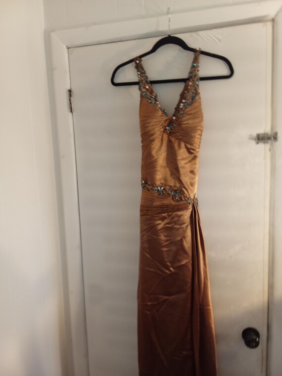 tony bowls gold sequin dress Vintage Paris Rhinestone Evening Dress, Sleeveless, Low Back, Metallic Mocha women's formal dress