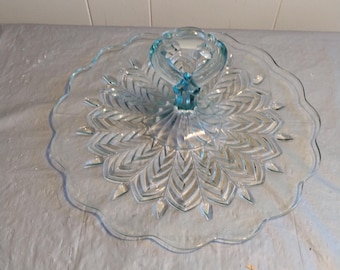 Piatto da portata Jeannette Blue Glass Feather Umbrella, piatto da portata