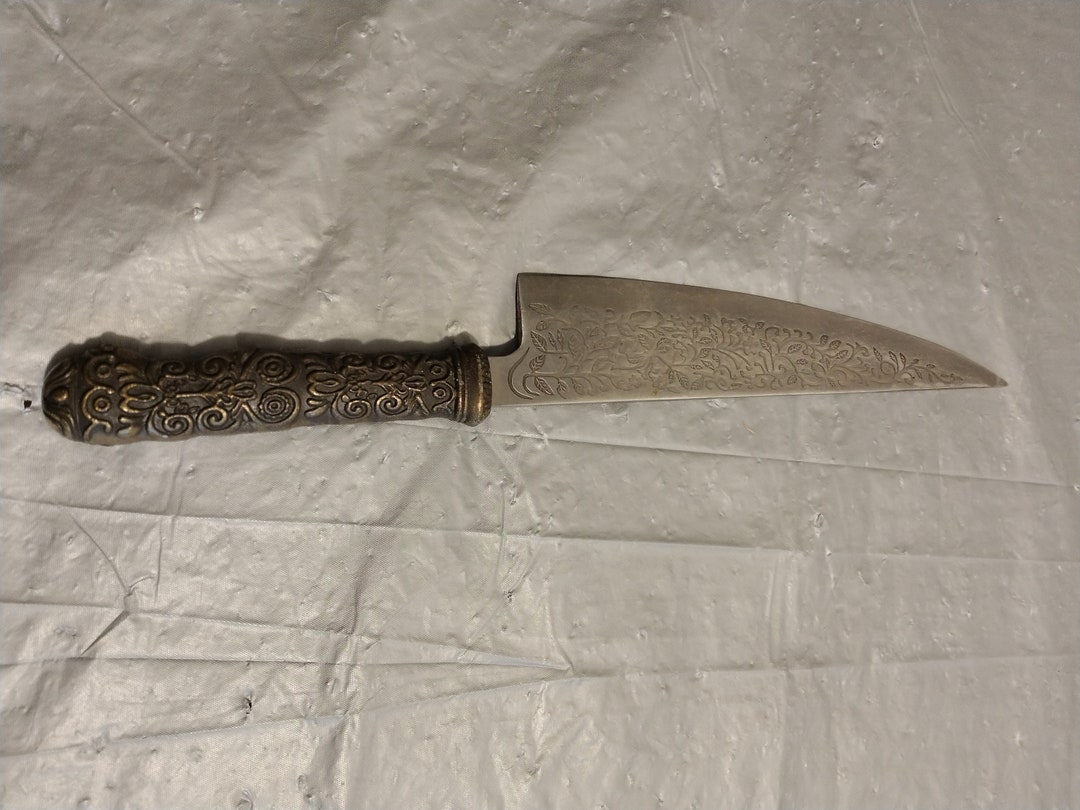Vintage Brass Handle Knife With Relief Designs & Engraved Etsy