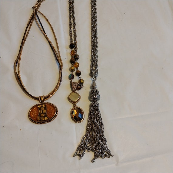 3 Vintage Necklace, Tassel Necklace Bead Drop Nec… - image 1