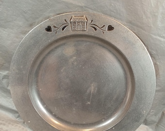 10 1/2" Pewter Plate with Hearts & House