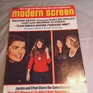 June 1973 Modern Screen Magazine, Jackie O Ethel Cover, Dinah Shore, Burt Reynolds