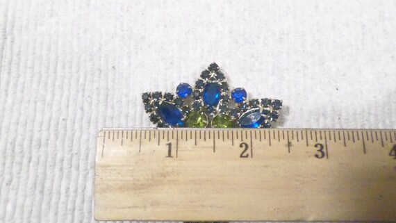 Vintage Rhinestone Brooch, Blue & Green Stone Bro… - image 4