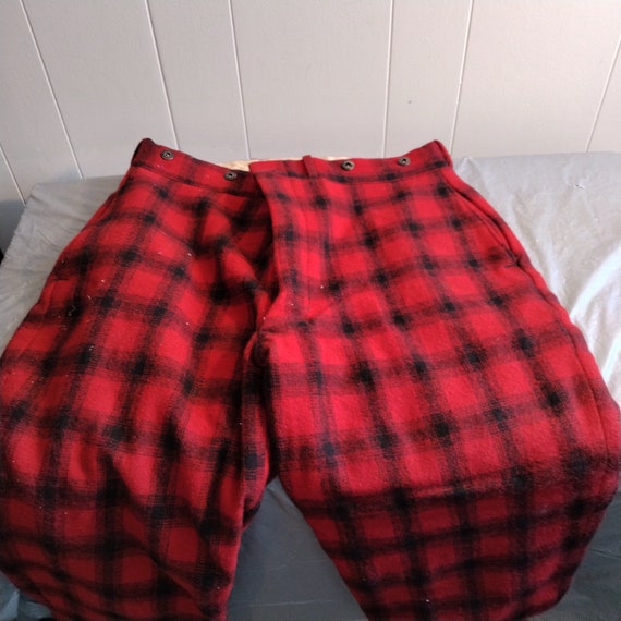 Vintage Red Plaid Insulated Wool Pants, Woolruch … - image 1