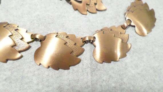 3pc Vintage Copper Leaf Necklace Earring Brooch S… - image 4