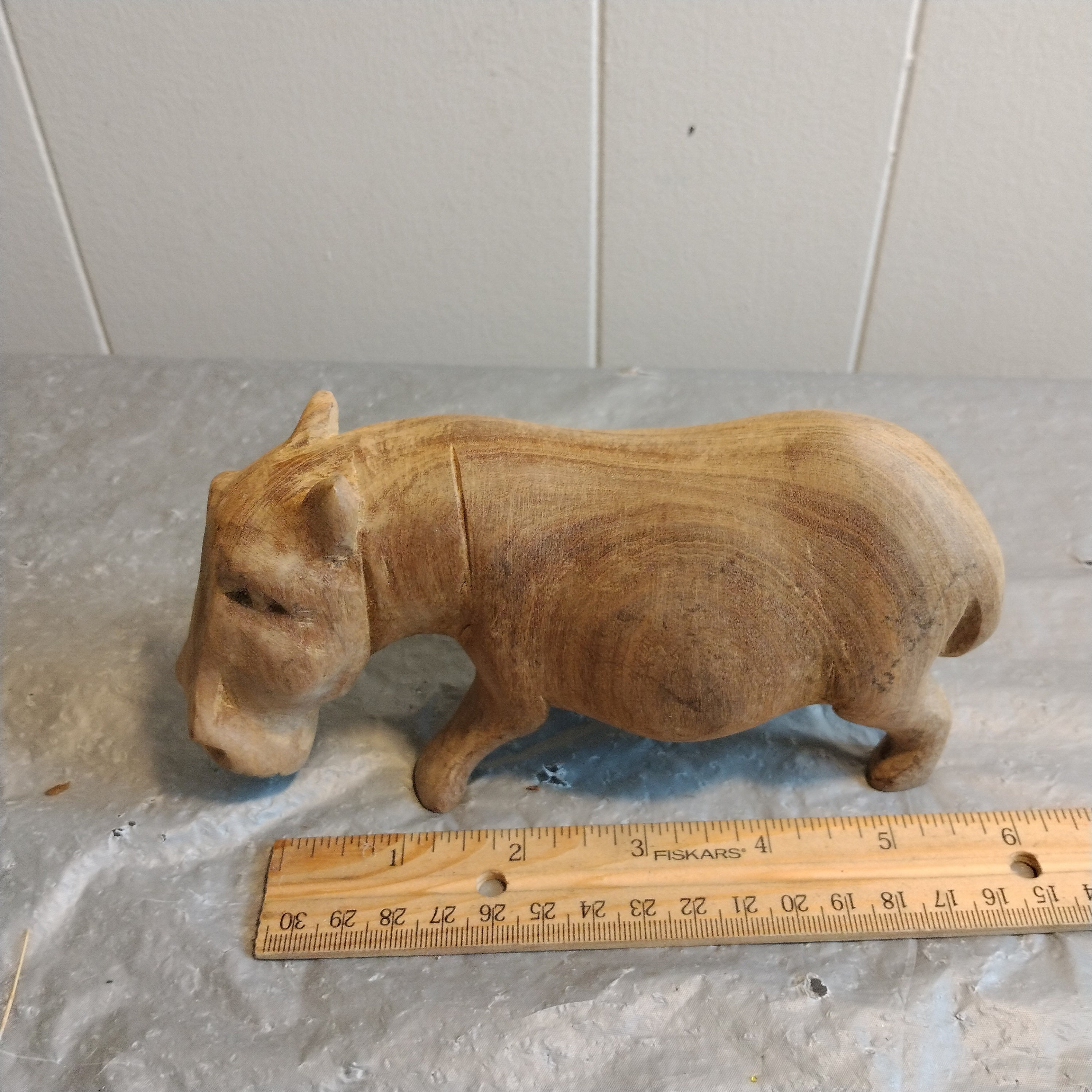 美品】木彫り カバ 木製 置物 インテリア ヴィンテージ 工芸品 美術品