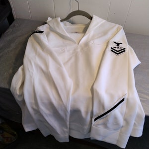 2pc 80s US Military Navy Womans White Jumper Sailors Shirt & Pants White Navy  Uniform
