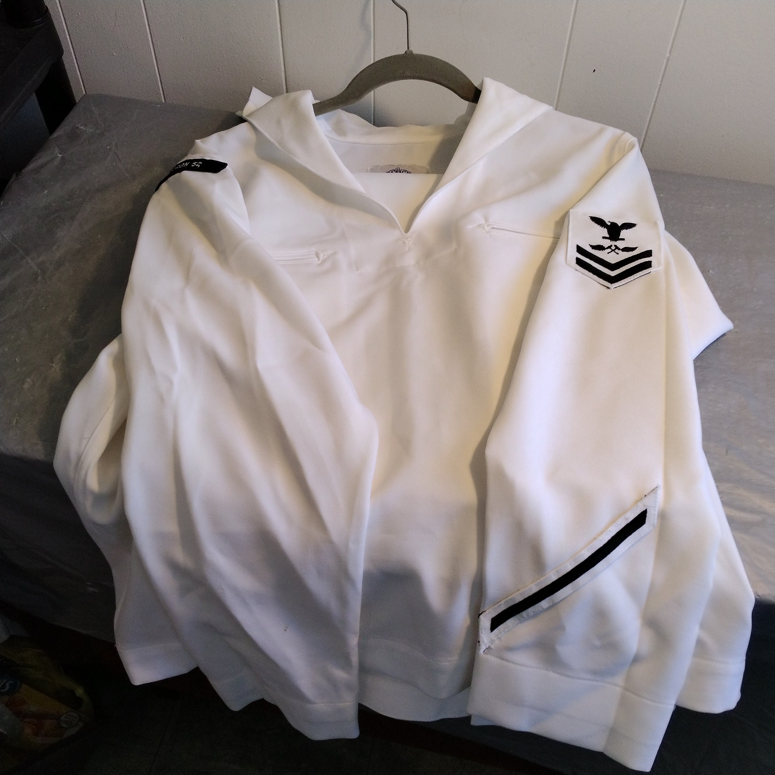 トップス us navy white sailor shirt 1960 Original Italian Army Navy Middy Shirt Long Sleeves White