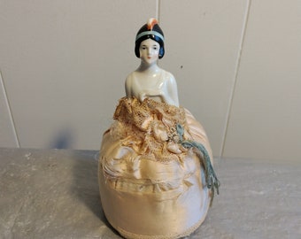 Vintage Pin Cushion Porcelain Doll, Flapper Doll