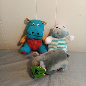 3 Vintage Plush Hippo, WWF Dan Brechner Hippo, Hippopotamus, Read Description