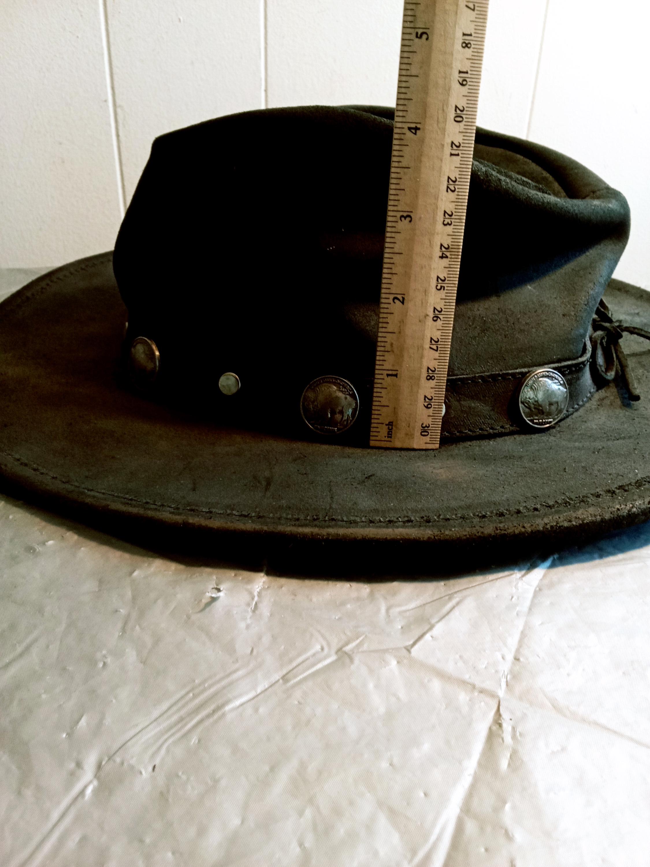 Minnetonka leather outback Buffalo head nickel hat with added feathers Minnetonka Buffalo Nickel Leather Outback Hat, the Outback  main image 3