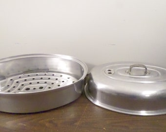 Vintage Wear-Ever Aluminum Roaster Steamer Canner 5 piece set 825 with Racks and Extender Ring Copy of Instructions Included