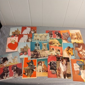 22 Vintage Postkarten, 4 Postkarten, Katze & Hund