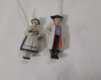2 Vintage Hand Painted Porcelain Figural Pins Brooch