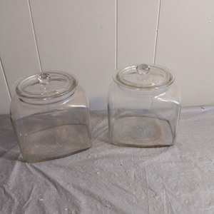 2 Vintage Clear Glass Cannisters, Candy Store Covered Candy Cookie Jars