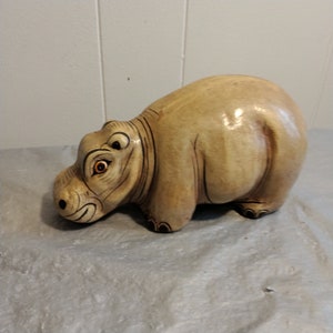 Vintage Signed Mexico Art Pottery Hippopotamus Hippo Figurine