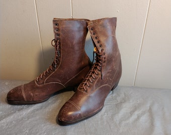 Vintage Womens Lace Up Leather Boots, Victorian Boots