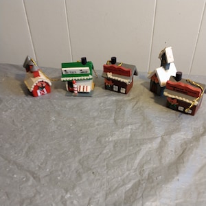 5 Vintage Kurt Adler Ornaments, Village House Ornaments, Vintage Wood Christmas Ornaments