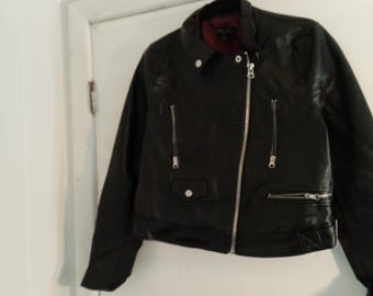 Large Womens Love Tree Faux Black Leather Jacket, Read Description