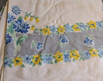 From Sweden＊Vintage linen Cloth・* Vintage Linen Cotton Tablecloth: Floral Stripes, Swedish