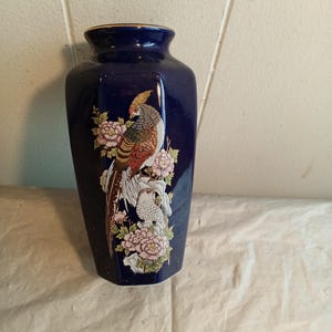 Vintage Cobalt Japan Vase with Bird Motif