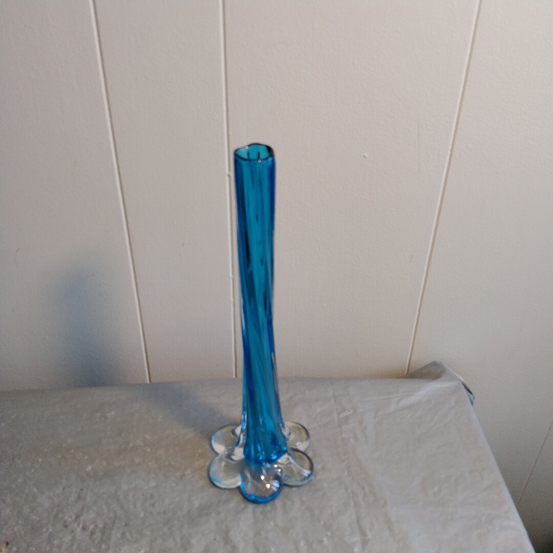 11 Vintage Blue Glass Bud Vase Etsy
