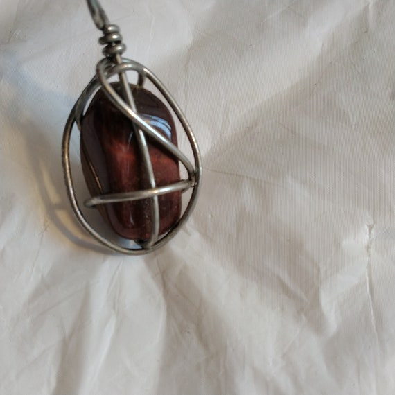 Vintage Artisan Tigers Eye Wrapped Wire Necklace - image 7