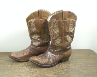 Vintage Brown Embroidered Cowboy Boots 11EE, Daniel Forbes Co