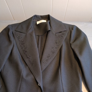 3pc Vintage Black Pants Suit, Vest Pants Blazer Set with Embroidery 14