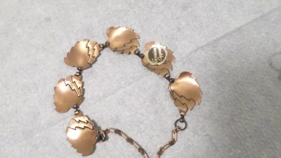 3pc Vintage Copper Leaf Necklace Earring Brooch S… - image 9