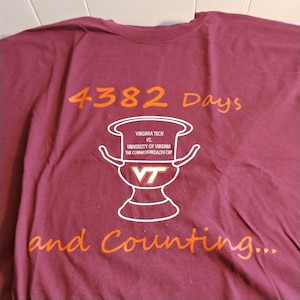 Vintage Virginia Tech T Shirt, 4382 Days Virginia Tech vs University of Virginia