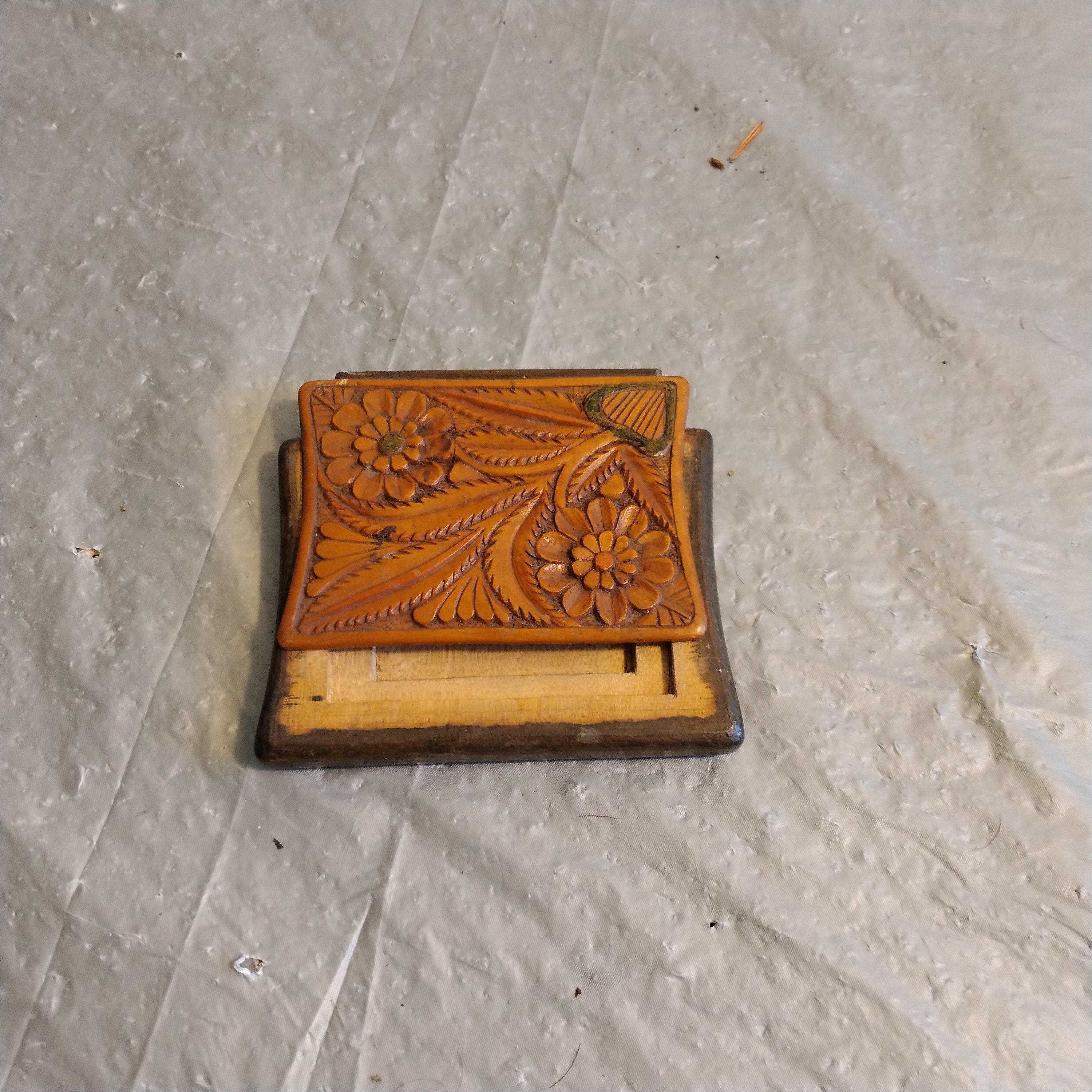 Carved Wood Trinket Box, Compact Size