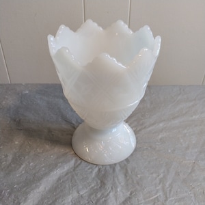 Vintage White Milk Glass Brody Vase, Footed Compote Bowl