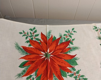 17x50" Vintage Christmas Poinsettia Table Runner, Holiday Decor