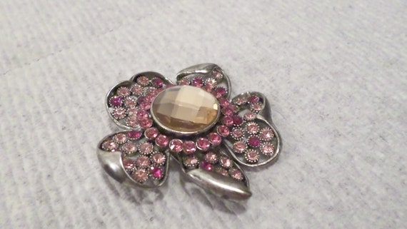 Vintage Rhinestone Flower Brooch, Floral Brooch, … - image 2