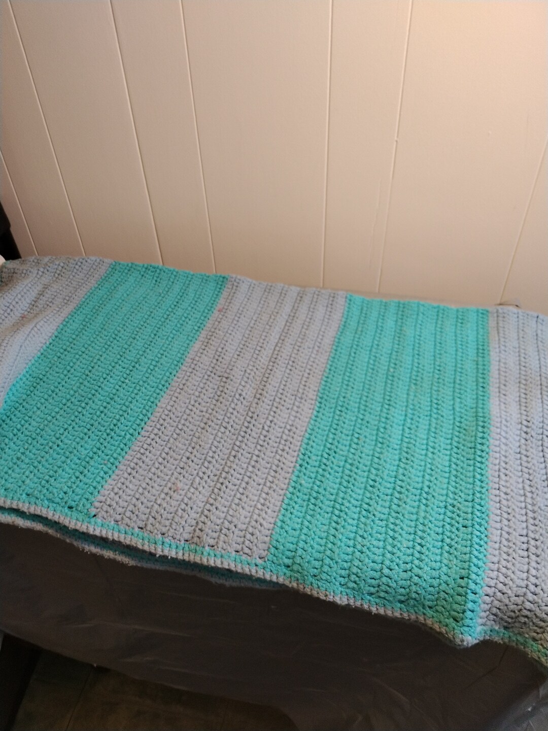 44x42 Vintage Hand Crochet Afghan Throw Blanket, Blue & Teal Throw Etsy
