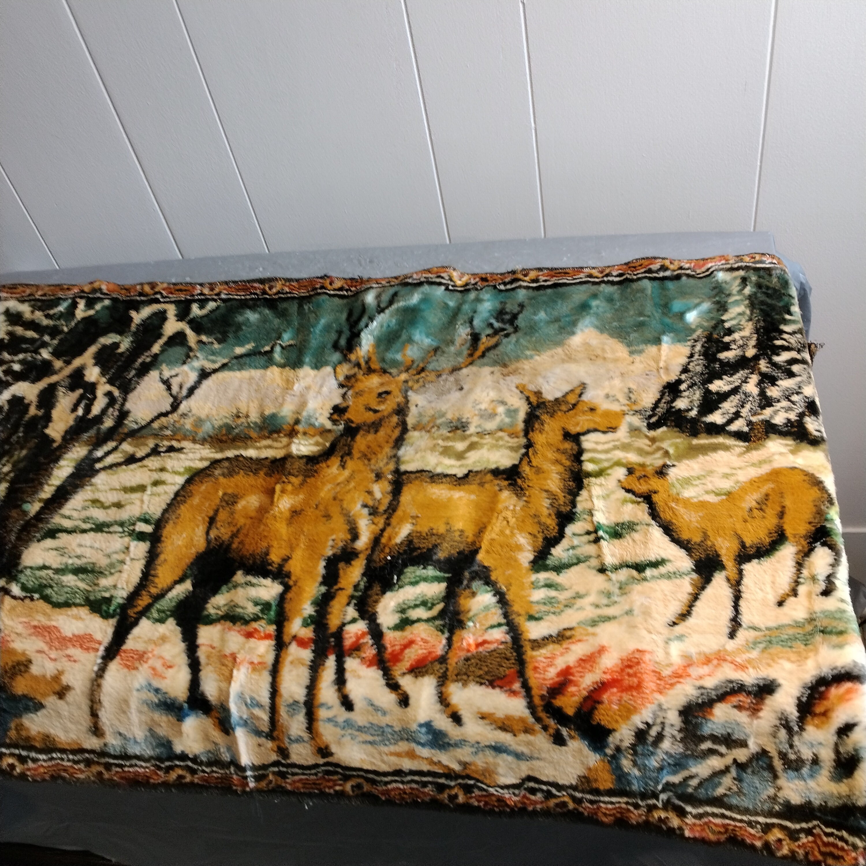 Vintage Maruzzella Co Italy Deer Tapestry Wall Hanging Plush Wall Hanging Table Cover Etsy Canada