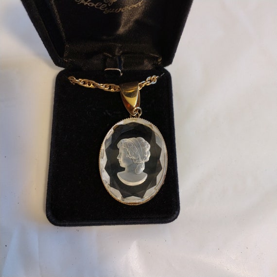 Vintage Lucite Plastic Clear Cameo Necklace - image 1