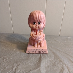 1970s Vintage WR Berries Happy Birthday Figurine, Pink Girl