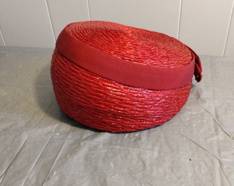 Vintage Stern Brothers New York Amy Red Plastic Straw Pillbox Hat