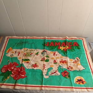 Vintage Jamaica Souvenir Tea Towel, Read Description