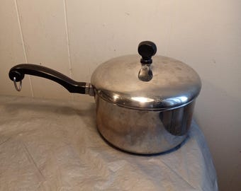 Vintage Aluminium verkleidet Farber Edelstahl Topf mit Deckel 2 Quart Pot, lesen Sie Beschreibung