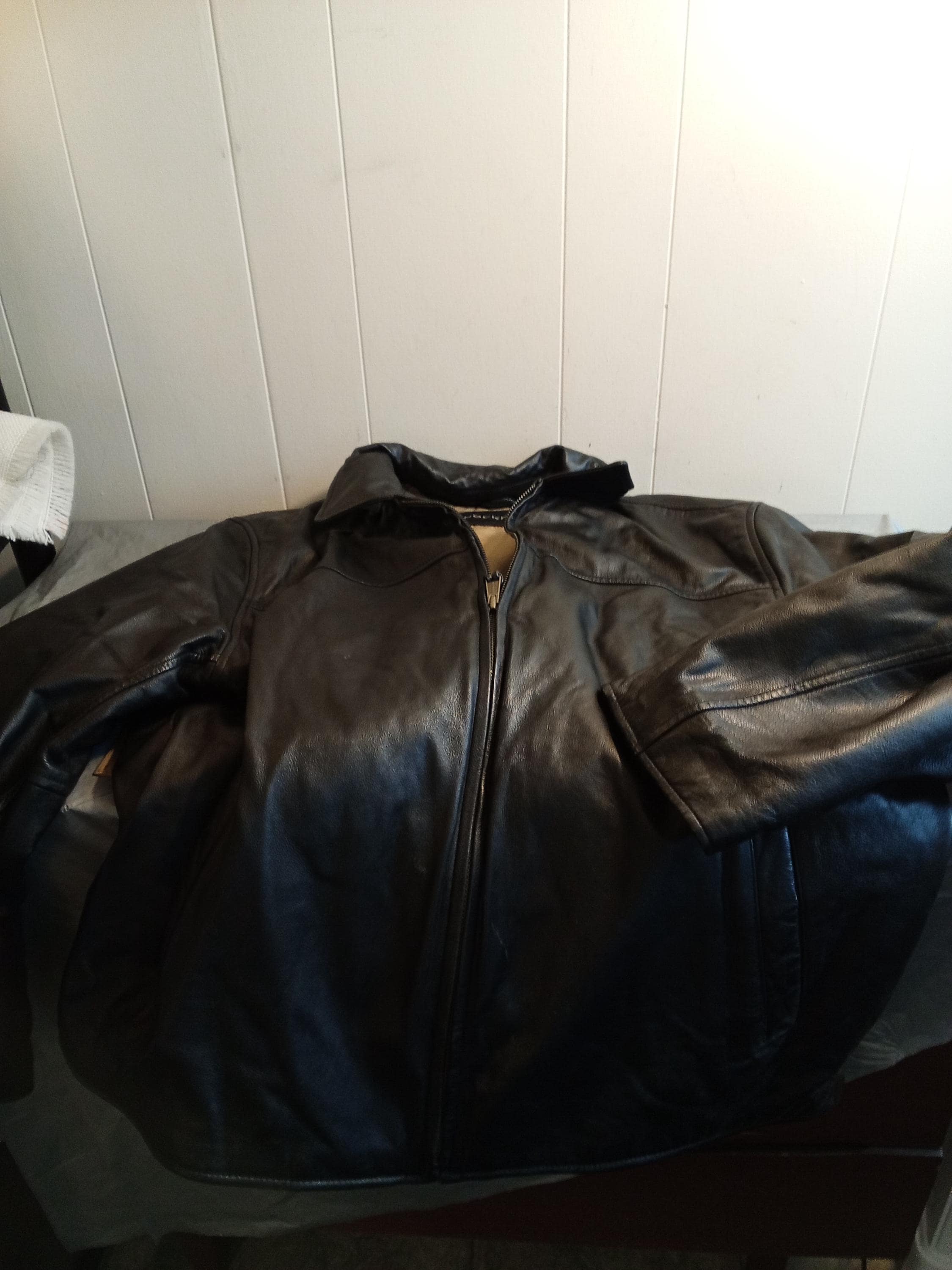 DOCKERS レザージャケット　 サイズ表記L アメカジ Dockers ブラックレザージャケット、Lサイズ 寸法を見る - Etsy 日本