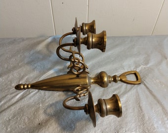 Vintage Brass Candelabra Wall Hanging Sconce, Candlestick Holder